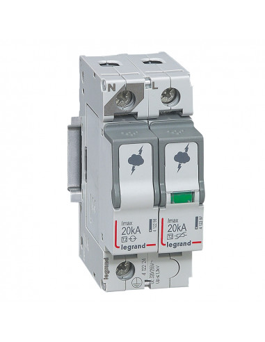 Parafoudre basse tension typeT2 Imax 20kA/pôle 1P+N 320V 2 modules LEGRAND 412224