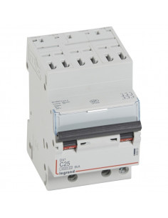 Disjoncteur DX³4500 6kA arrivée haute et sortie basse bornes à vis tripolaire 400V~ 25A courbe C 3 modules LEGRAND 406903