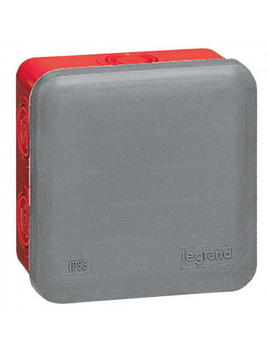 Boîte de dérivation carrée pour presse-étoupe Plexo dimensions 80x80x45mm RAL7037 et RAL3000 LEGRAND 092009