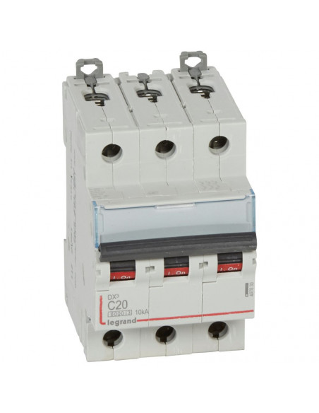 Disjoncteur DX³6000 10kA arrivée haute et départ bas à vis 3 Pôles 400V 20A courbe C pour peigne HX³ traditionnel LEGRAND 407830