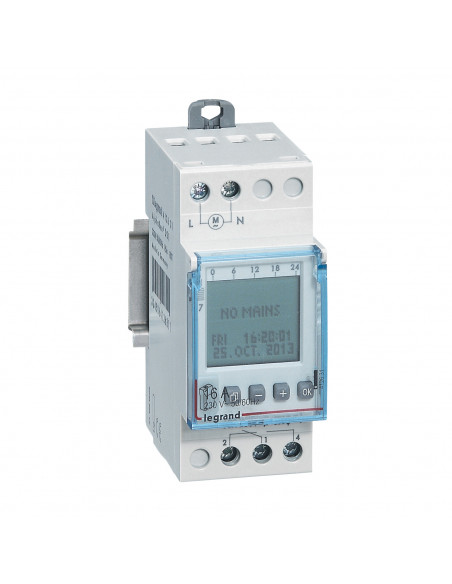 Interrupteur horaire digital modulaire programmable journalière/hebdomadaire 1 sortie 16A 250V alimentation 230V LEGRAND 412631
