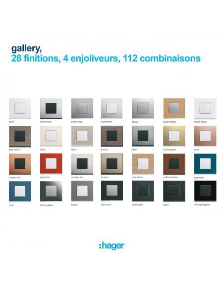 Plaque gallery plastique peint 3 postes horizontale 71mm night HAGER WXP0213