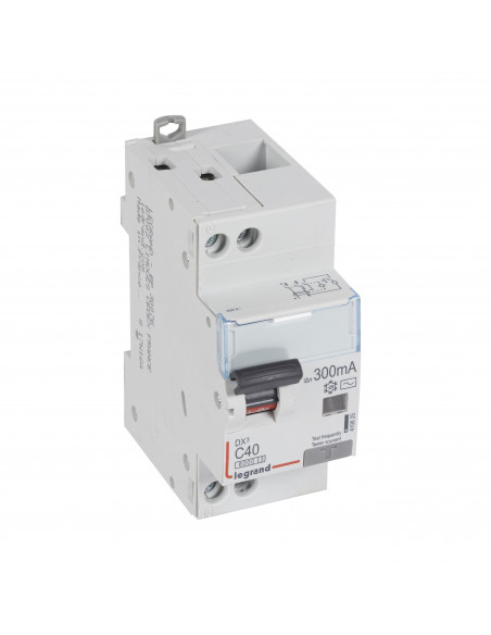 Disjoncteur différentiel monobloc DX³6000 10kA arrivée haute et départ bas à vis U+N 230V 40A type AC 300mA LEGRAND 410817