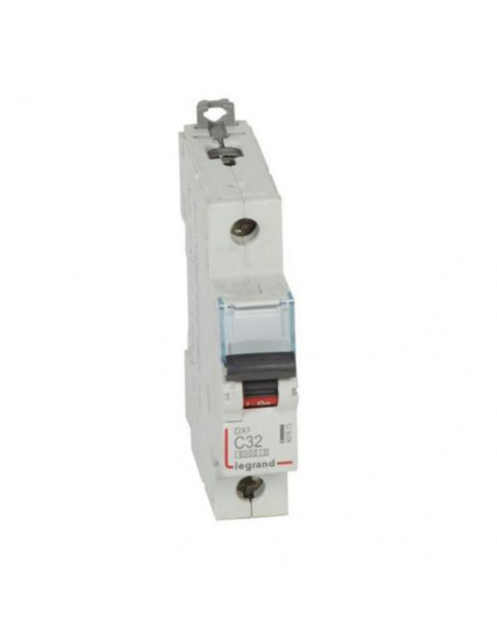 Disjoncteur DX³6000 10kA arrivée haute et départ bas à vis 1 Pôle 400V 32A courbe C 1 module LEGRAND 407673