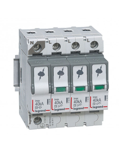 Parafoudre basse tension type T2 Imax 40kA/pôle 3P+N 320V 4 modules LEGRAND 412245