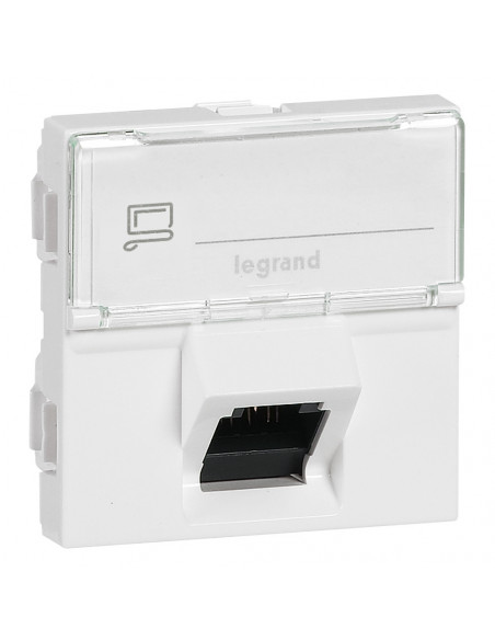 Prise RJ45 catégorie 6A STP inclinée à 45° avec blindage métal Mosaic 2 modules blanc LEGRAND 076508
