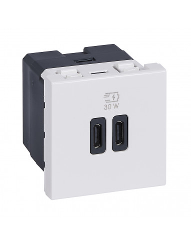 Chargeur 2 USB Type-C + Type-C Power Delivery Mosaic Blanc LEGRAND 077631L