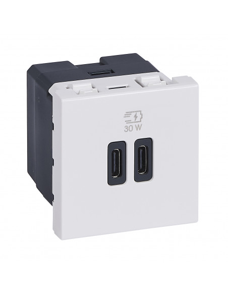 Chargeur 2 USB Type-C + Type-C Power Delivery Mosaic Blanc LEGRAND 077631L