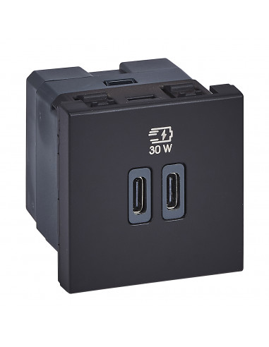 Chargeur 2 USB Type-C + Type-C Power Delivery Mosaic Noir LEGRAND 077633L