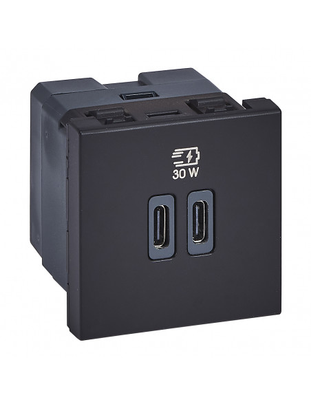 Chargeur 2 USB Type-C + Type-C Power Delivery Mosaic Noir LEGRAND 077633L