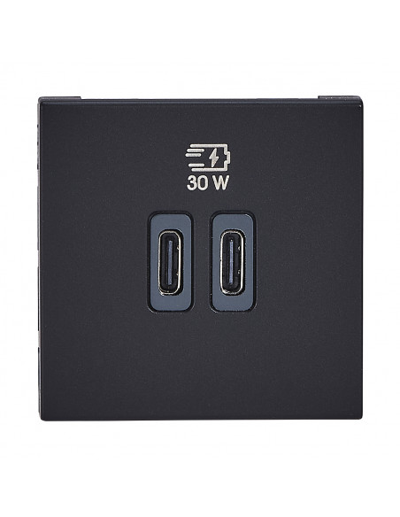 Chargeur 2 USB Type-C + Type-C Power Delivery Mosaic Noir LEGRAND 077633L
