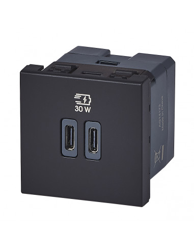 Chargeur 2 USB Type-C + Type-C Power Delivery Mosaic Noir LEGRAND 077633L
