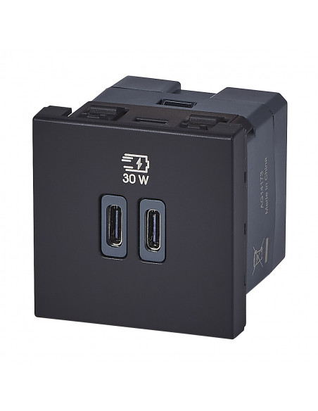 Chargeur 2 USB Type-C + Type-C Power Delivery Mosaic Noir LEGRAND 077633L