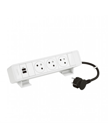 Bloc Bureau 3x2P+T F/B + USB A+C 15W et cordon 2m fiche Blanc LEGRAND 655111WH
