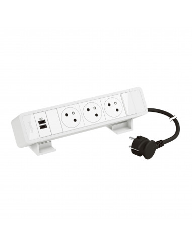 Bloc Bureau 3x2P+T F/B + USB C+C 15W et cordon 2m fiche Blanc LEGRAND 655113WH