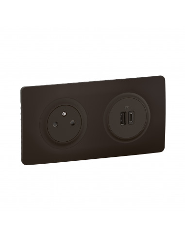 Kit 2P+T Surface et USB A+C 15W Céliane précâblées + boîte complet Noir LEGRAND CS0143