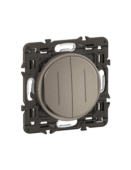 Double interrupteur témoin Céliane 10AX enjoliveur Titanium, support et voyant LEGRAND CY4001