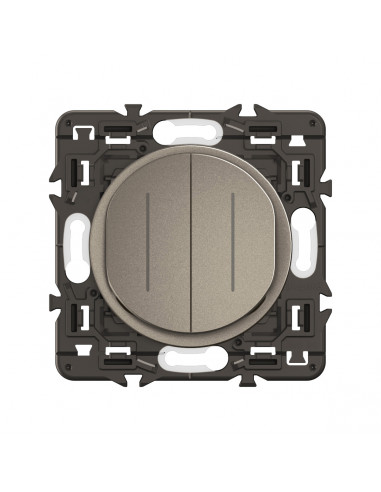 Double interrupteur témoin Céliane 10AX enjoliveur Titanium, support et voyant LEGRAND CY4001