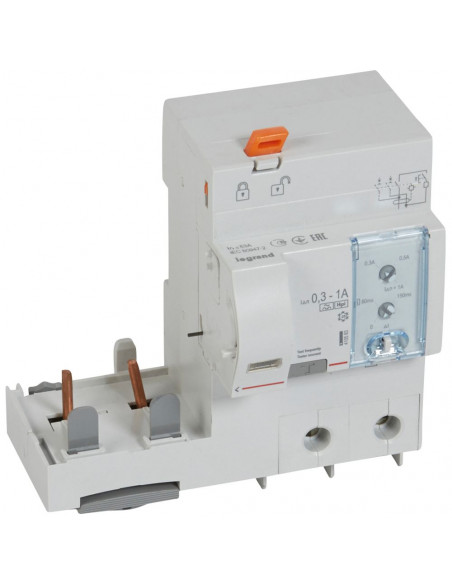 Bloc différentiel à vis DX³ disjoncteur 1,5 module par pôle 2 pôles 230V à 400V 63A  type F réglable LEGRAND 410583