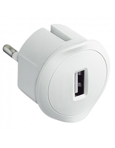 Prise USB 5V 1,5A maximum avec fiche 2 Pôles 10A et encombrement réduit blanche LEGRAND 050680