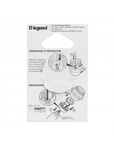 Douille culot E27 à chemise demi-filetée et bague matière isolante 4A 150W LEGRAND 091134