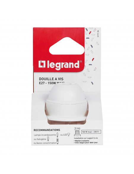 Douille culot E27 à chemise demi-filetée et bague matière isolante 4A 150W LEGRAND 091134