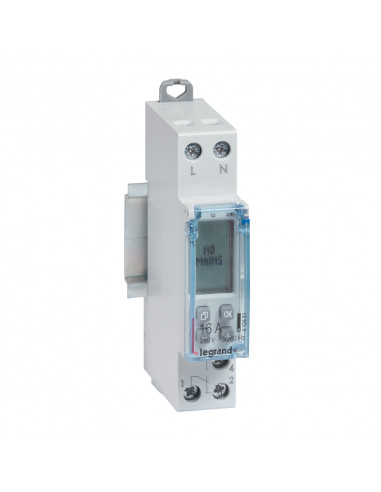 Interrupteur horaire modulaire programmable journalier et hebdomadaire standard 230V 1 sortie 16A 1 module LEGRAND 412681