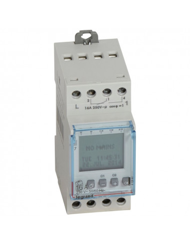 Interrupteur horaire digital modulaire programmable journalière ou hebdomadaire 2 sorties 16A 250V 230V LEGRAND 412641