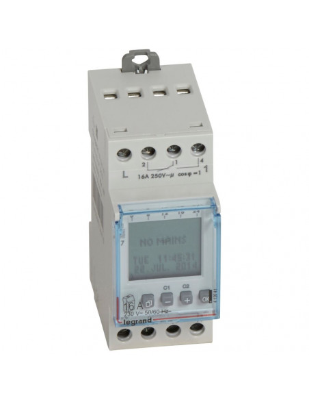 Interrupteur horaire digital modulaire programmable journalière ou hebdomadaire 2 sorties 16A 250V 230V LEGRAND 412641