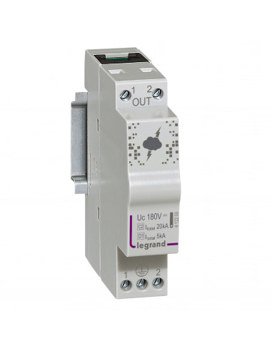 Parafoudre pour ligne téléphonique et ligne de communication 10kA à 20kA 180V maximum 1 module LEGRAND 412200