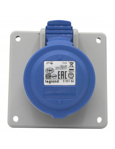 Prise à entraxes unifiés fixe P17 IP44 16A de 200V à 250V~ 2P+T LEGRAND 555184
