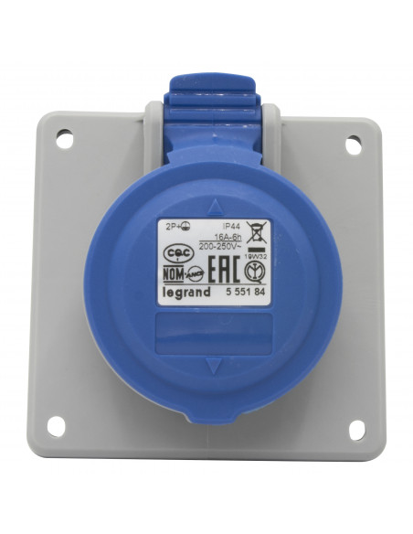 Prise à entraxes unifiés fixe P17 IP44 16A de 200V à 250V~ 2P+T LEGRAND 555184