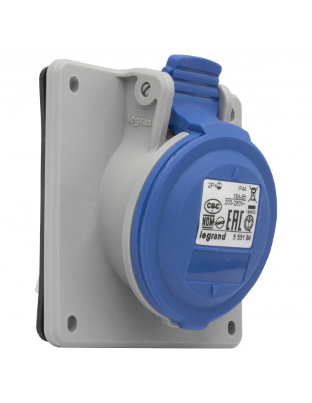 Prise à entraxes unifiés fixe P17 IP44 16A de 200V à 250V~ 2P+T LEGRAND 555184