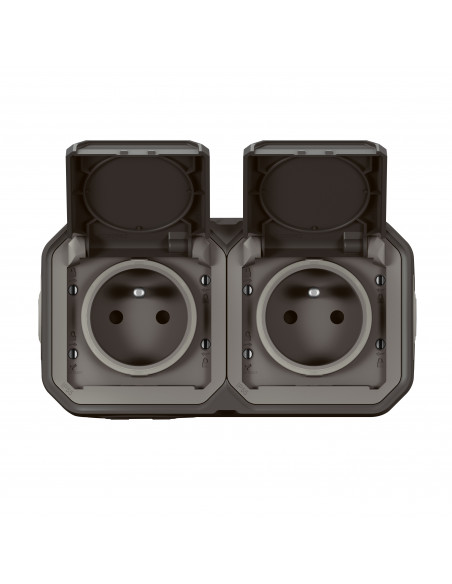 Double prise de courant horizontale avec volet Plexo complet saillie -anthracite LEGRAND 070064