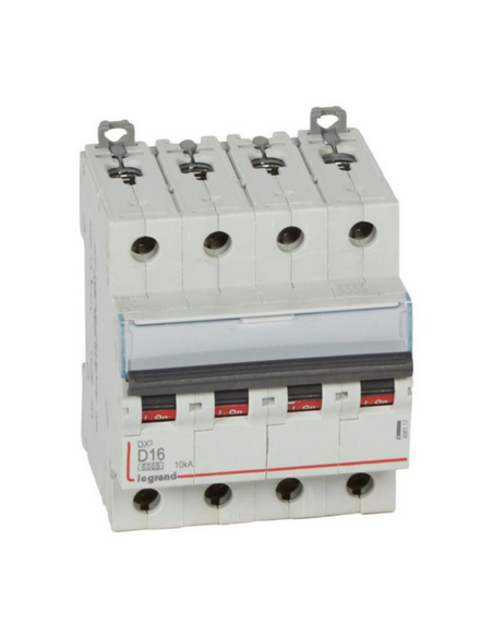 Disjoncteur DX³6000 10kA arrivée haute et départ bas à vis 4 Pôles 400V 16A courbe D pour peigne HX³ traditionnel LEGRAND 408117