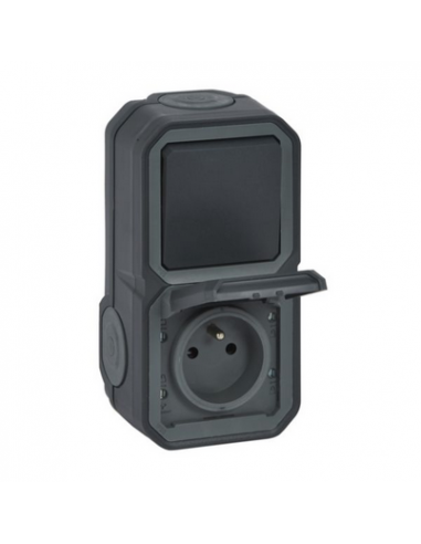 Prise de courant avec va-et-vient vertical Plexo complet saillie anthracite LEGRAND 070067