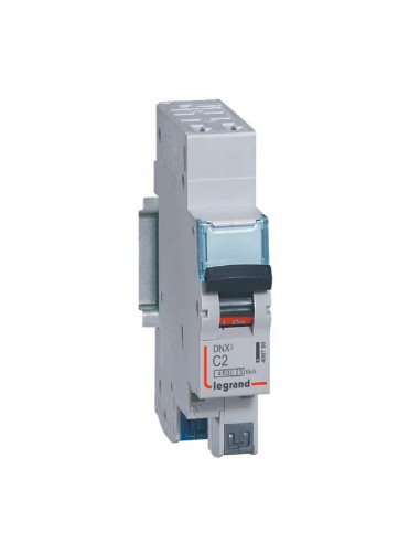 Disjoncteur Phase+Neutre DNX³4500 6kA arrivée et sortie borne automatique 1P+N 230V~ 2A courbe C 1 module LEGRAND 406780