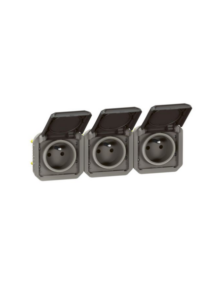 Triple prise de courant précâblée 3x2P+T horizontale étanche Plexo 16A 250V 3 postes anthracite LEGRAND 069844L
