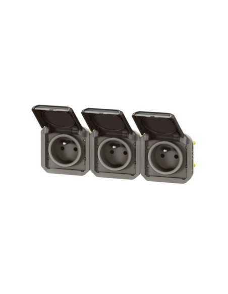 Triple prise de courant précâblée 3x2P+T horizontale étanche Plexo 16A 250V 3 postes anthracite LEGRAND 069844L
