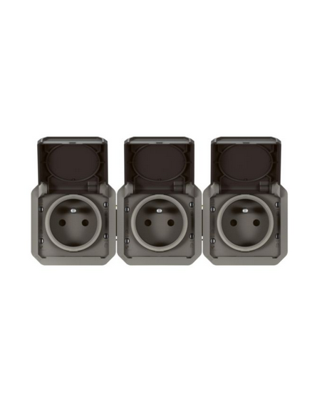 Triple prise de courant précâblée 3x2P+T horizontale étanche Plexo 16A 250V 3 postes anthracite LEGRAND 069844L