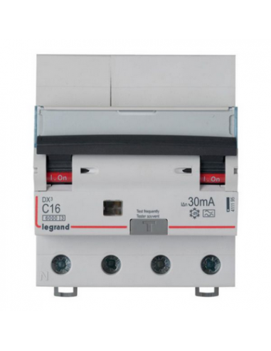 Disjoncteur différentiel monobloc DX³6000 10kA à vis 4 Pôles 400V 20A type A 30mA AUTO LEGRAND 411212