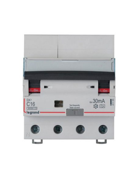 Disjoncteur différentiel monobloc DX³6000 10kA à vis 4 Pôles 400V 20A type A 30mA AUTO LEGRAND 411212
