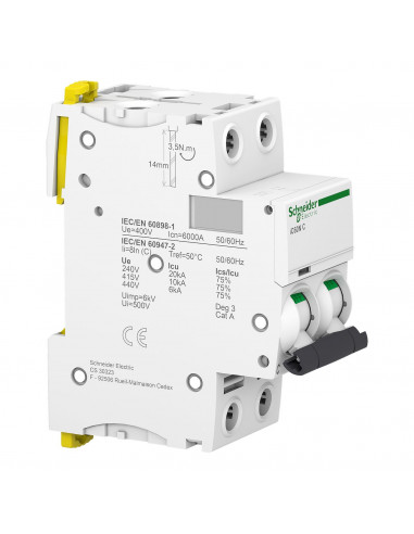 Acti9 iC60N disjoncteur 2 Pôles 63A...