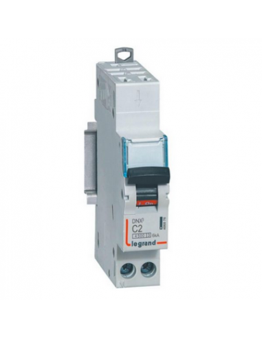 Disjoncteur Phase+Neutre DNX³4500 6kA arrivée borne automatique sortie borne à vis 1P+N 230V 2A courbe C 1 module LEGRAND 406876