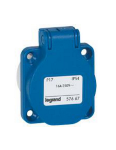 Prise Socle à encombrement réduit P17 à brochage domestique IP54 16A 250V~ bleu LEGRAND 057667