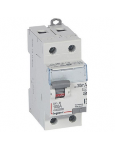 Interrupteur différentiel DX³-ID arrivée haute et départ bas à vis 2 Pôles 230V 100A type AC 30mA 2 modules LEGRAND 411508