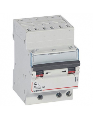 Disjoncteur DX³4500 6kA sortie basse par bornes à vis tripolaire 400V 16A courbe C 3 modules LEGRAND 406901