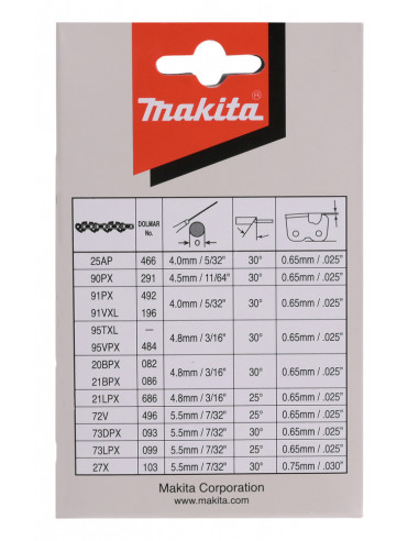Chaîne de tronçonneuse MAK 90PX 35CM 52 Maillons MAKITA 191H02-6