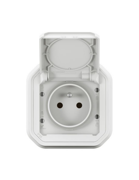 Prise de courant avec volet Plexo complet encastré avec griffes blanc LEGRAND 070034