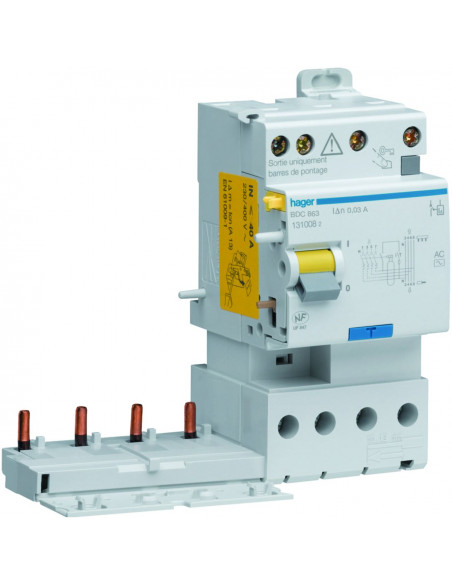 Bloc différentiel double sortie 4 Pôles 63A 30mA type AC HAGER BDC863